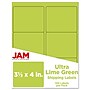 JAM Paper Laser/Inkjet Address Label, 4" x 3 3/8", Ultra Lime Green, 6 Labels/Sheet, 12 Sheets/Pack (302725780)~#|#~sp89166454_sc7