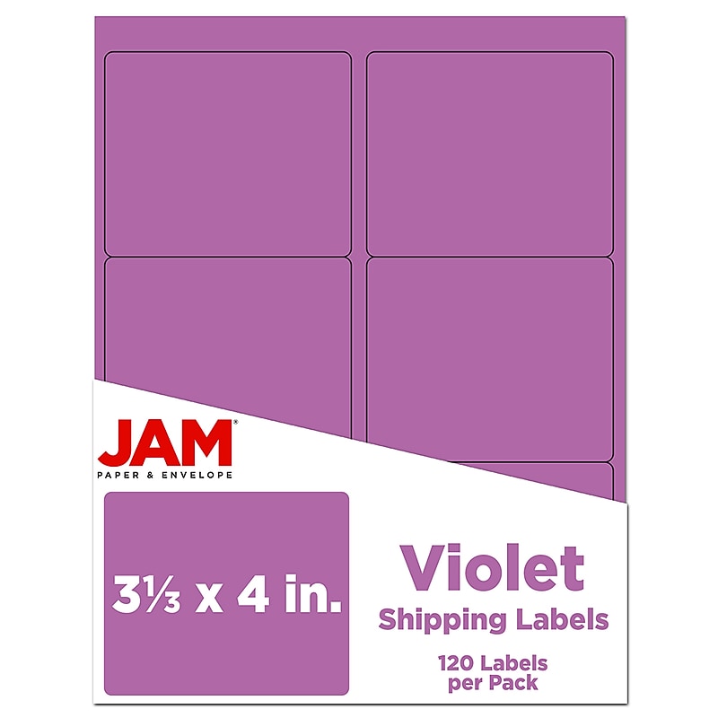 JAM Paper Laser/Inkjet Address Label, 4" x 3 3/8", Violet Purple, 6 Labels/Sheet, 12 Sheets/Pack (302725792) image 1