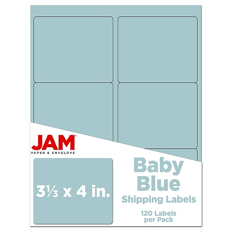 JAM Paper Shipping Labels, 3 3/8" x 4", Baby Blue, 6 Labels/Sheet, 20 Sheets/Pack (4052898) image 1