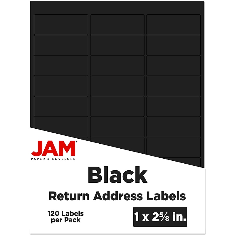 JAM Paper Address Labels, 1" x 2 5/8", Black,  30 Labels/Sheet, 4 Sheets/Pack (302228592) image 1