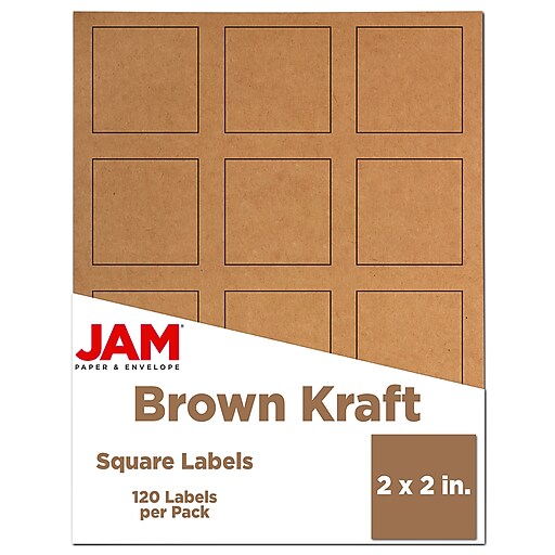 JAM Paper Square Labels, 2" x 2", Brown Kraft, 12 Labels/Sheet, 10
