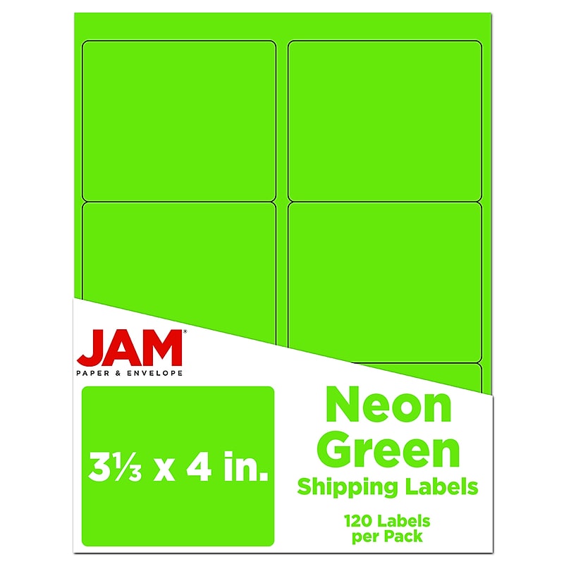 JAM Paper Shipping Labels, 3 1/3" x 4", Neon Green, 6 Labels/Sheet, 20 Sheets/Pack (354328037) image 1