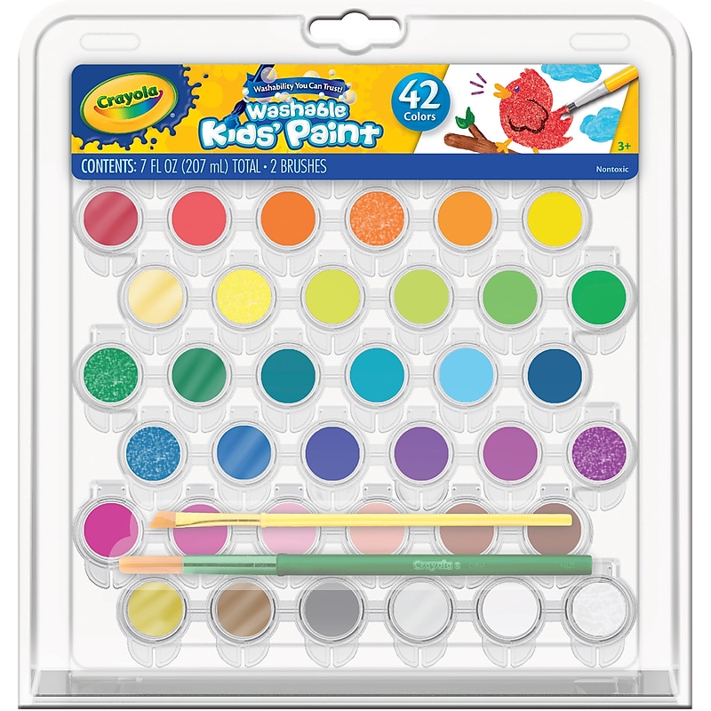 Crayola Washable Kids Paint Tray with 2 Brushes & Case, 42 Assorted Colors (BIN540157) image 1