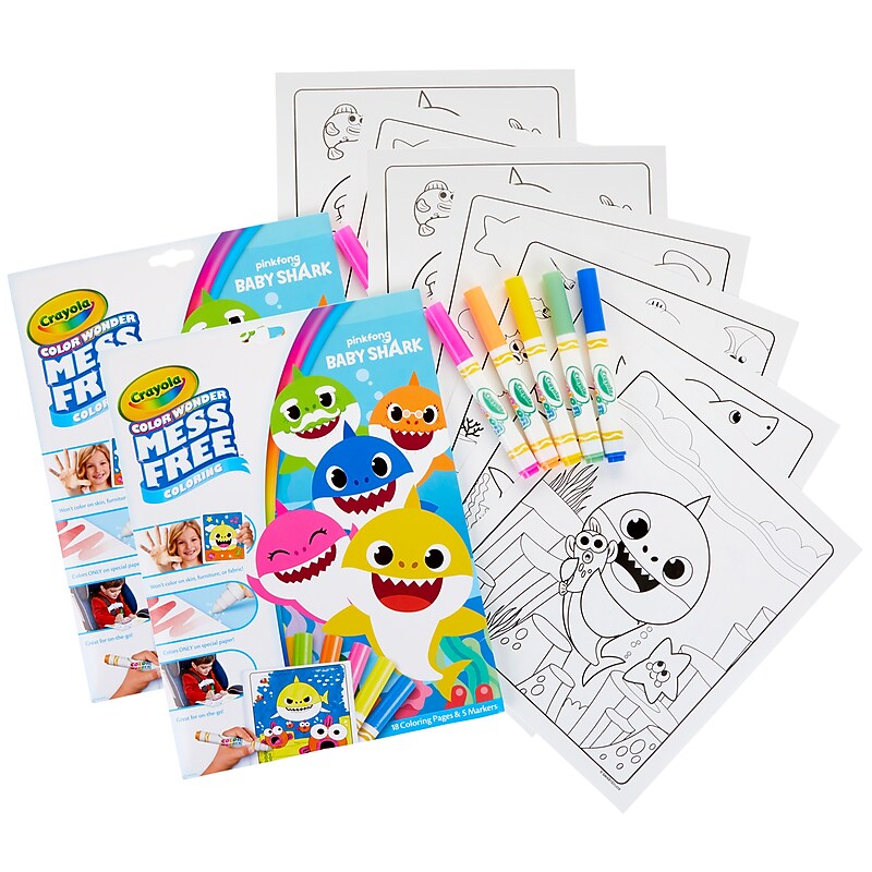 Crayola Color Wonder Mess Free Coloring Pad & Markers, Baby Shark, 2 Sets (BIN757103-2) image 1