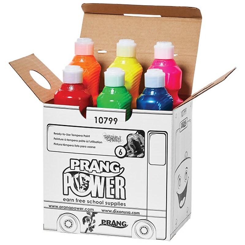 Prang Washable Ready-to-Use Paint, 16 oz, Fluorescent, Metallic & Glitter, 6 Colors (DIX10799) image 1