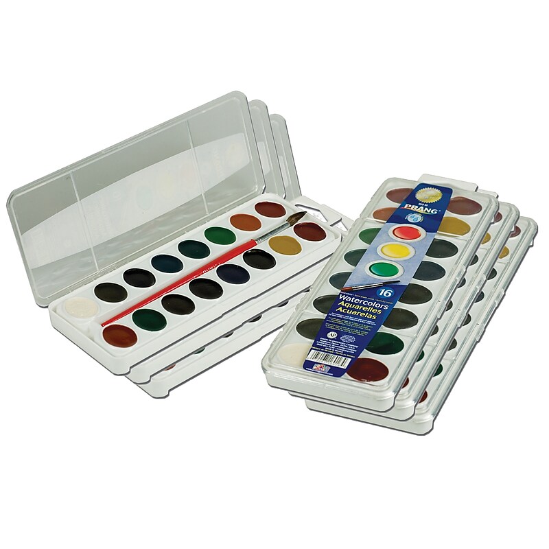 Prang Watercolors, 16-Color Pan Set with Brush, 6 Sets (DIX16016-6) image 1