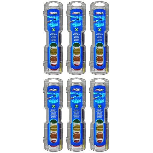 Prang Metallic Watercolors, 8Color Half Pan Set with Brush, 6 Sets (DIX805166) Staples