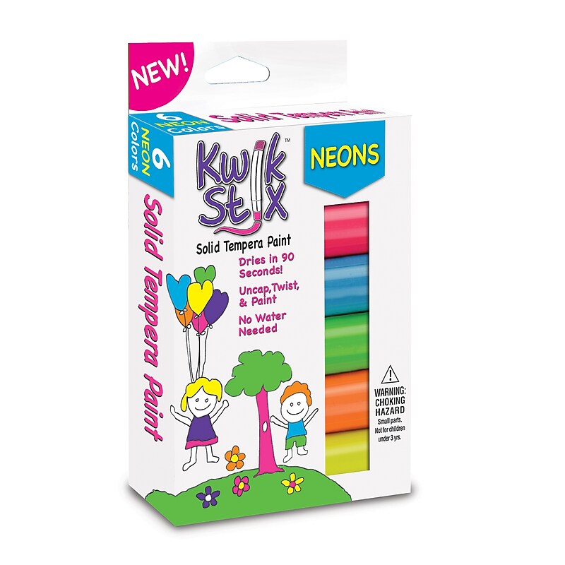 Kwik Stix Solid Tempera Paint Stick, 6 Assorted Neon Colors Per Pack, 6 Packs (TPG610-6) image 1