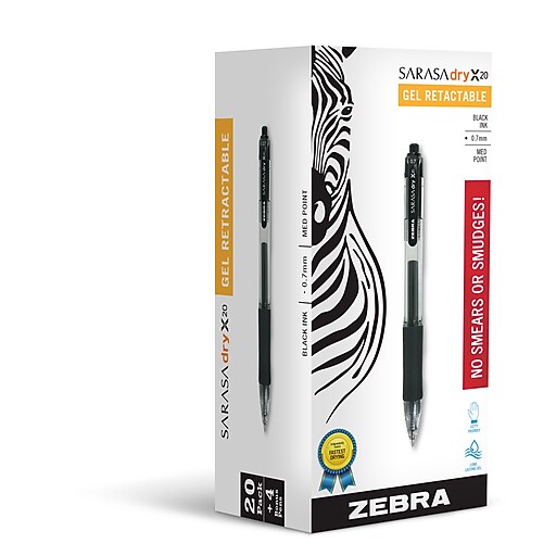 Zebra Sarasa Dry X20 Gel Retractable Pens, Medium Point, Assorted Ink