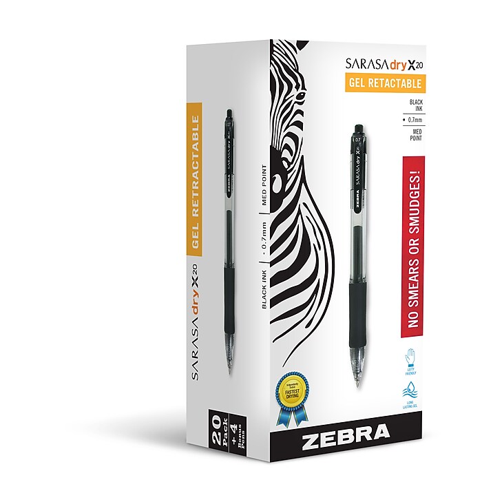 Zebra Sarasa Dry X20 Retractable Gel Pen, Medium Point, 0.7mm