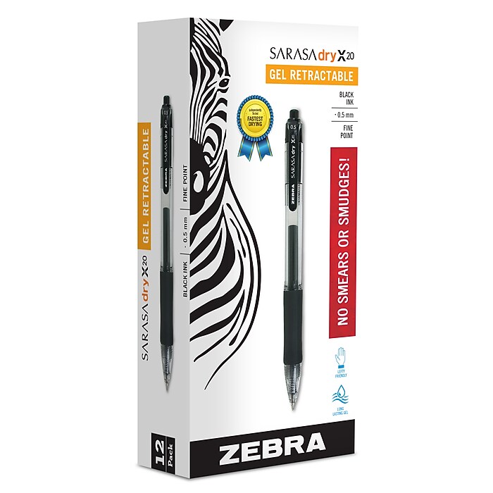 Zebra Sarasa Dry X20 Retractable Gel Pen, Fine Point, 0.5mm, Black