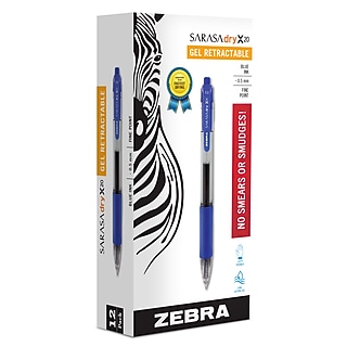 Zebra Sarasa Dry X20 Retractable Gel Pen, Fine Point, 0.5mm, Black