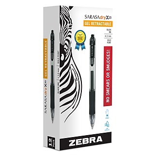 Zebra Sarasa Dry X20 Retractable Gel Pen, Fine Point, 0.5mm, Black