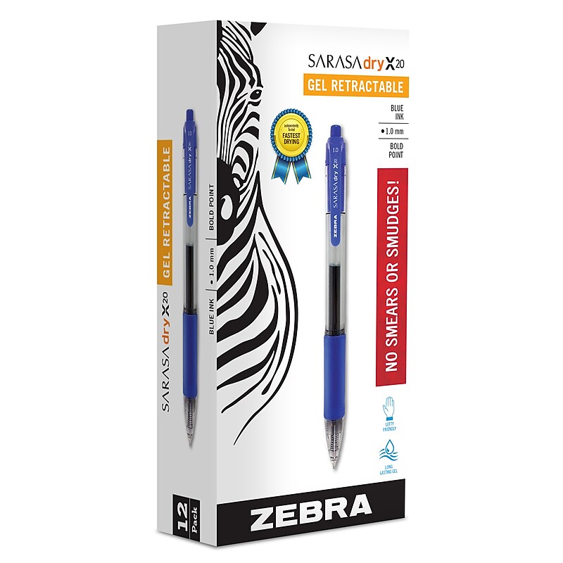 Zebra Sarasa Dry X20 Retractable Gel Pen, Bold Point, 1.0mm, Blue Ink, Dozen (46620) image 1