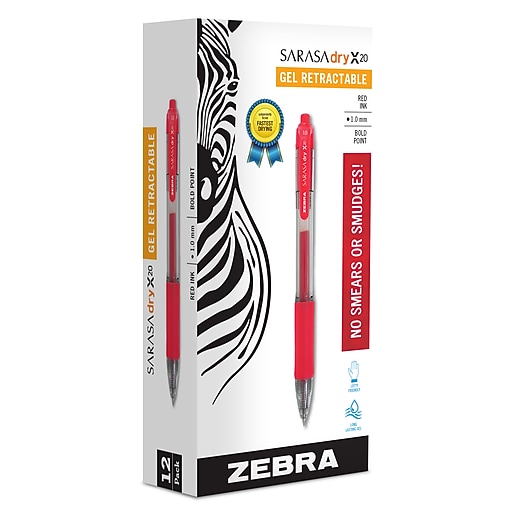Zebra Sarasa Dry X20 Retractable Gel Pen, Bold Point, 1.0mm, Red