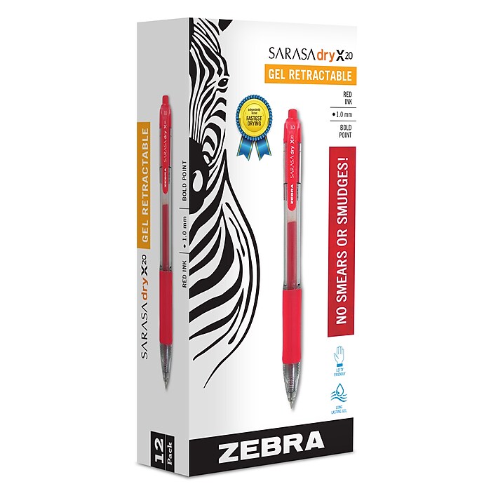 Zebra Sarasa Dry X20 Retractable Gel Pen, Bold Point, 1.0mm, Red