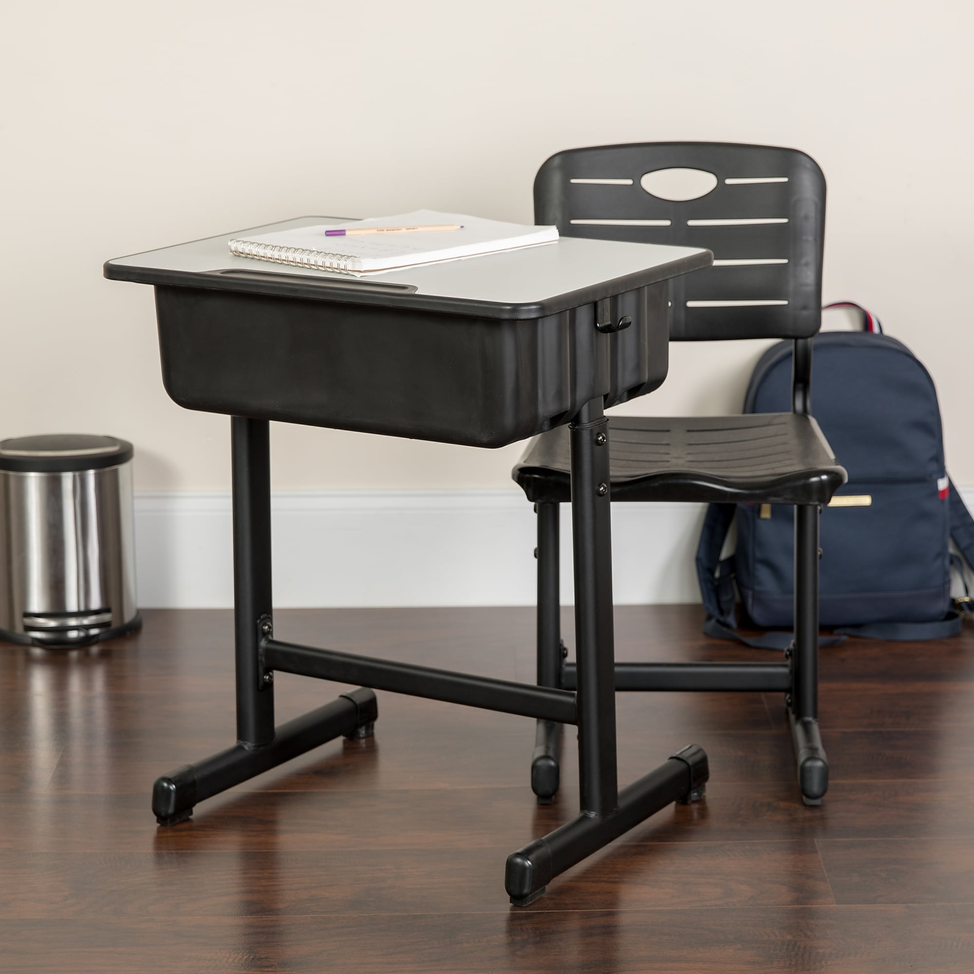 Flash Furniture Nila 24″W Rectangular Adjustable Standing Student Desk and Chair, Black/Gray (YUYCX04609010) Sansujyuku sansujyuku.com