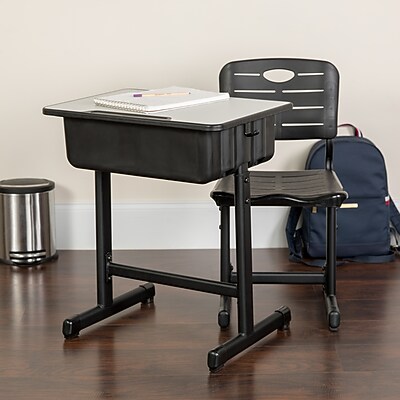 Flash Furniture Nila 24″W Rectangular Adjustable Standing Student Desk and Chair, Black/Gray (YUYCX04609010) Sansujyuku sansujyuku.com