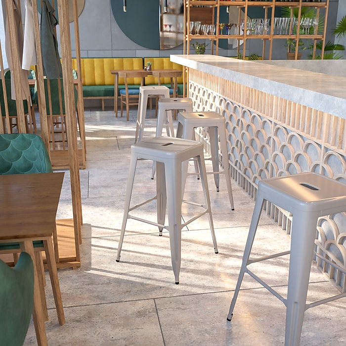 Flash Furniture Kai Industrial Metal Barstool without Back, Silver