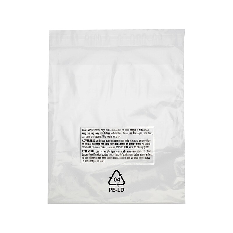 16" x 24" Lip & Tape Reclosable Suffocation Warning Poly Bags, 1.5 Mil, Clear, 500/Carton (PMR162415) image 1