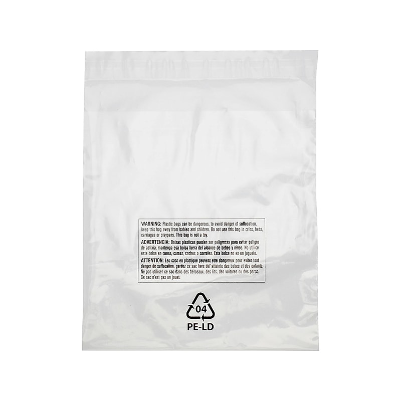 9" x 12" Lip & Tape Reclosable Suffocation Warning Poly Bags, 1.5 Mil, Clear, 1000/Carton (16215) image 1