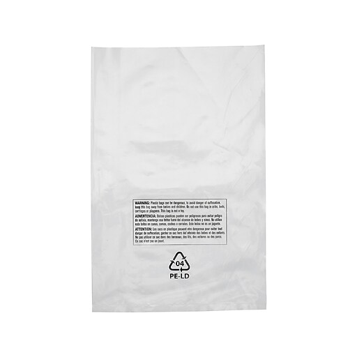 11"W x 14"L Lay Flat Poly Bag, 2 Mil, 1000/Carton (16120) Staples