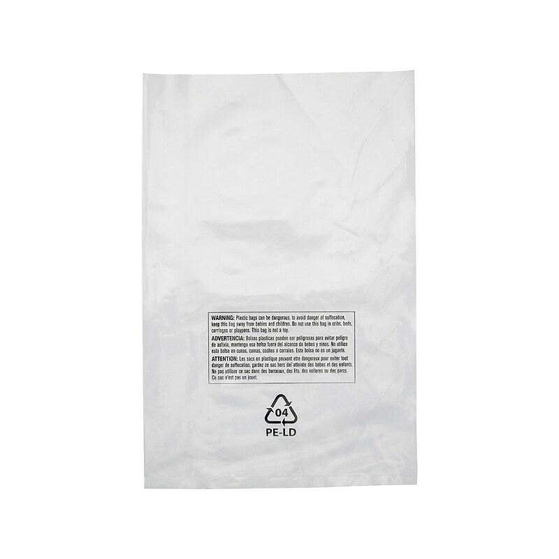 10" x 15" Suffocation Warning Layflat Poly Bags, 2 Mil, Clear, 1000/Carton (16115) image 1