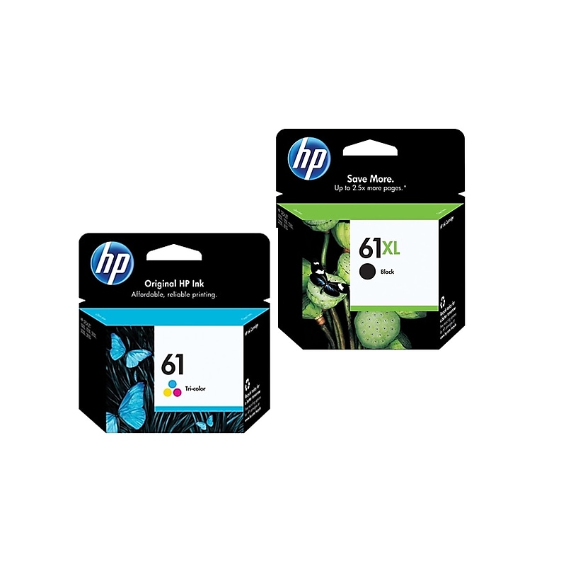 HP 61XL/61 Black High Yield and Tri-Color Standard Yield Ink Cartridge, 2/Pack (CZ138FN-VB) image 1