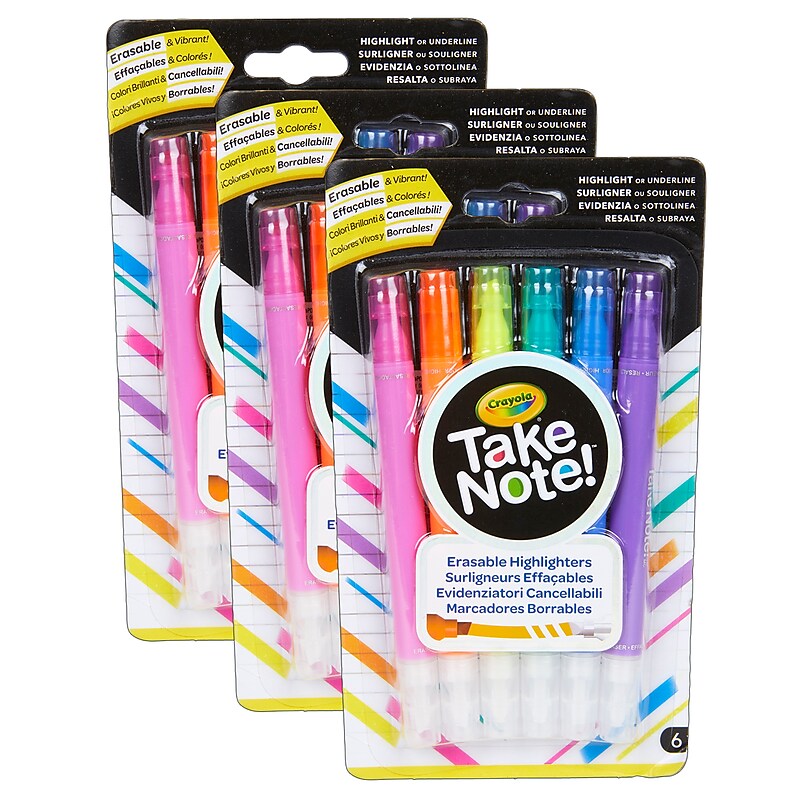 Crayola Take Note! Erasable Highlighters, 6 Per Pack, 3 Packs (BIN586504-3) image 1