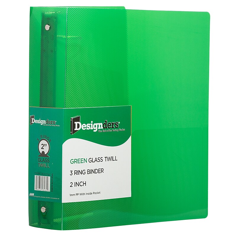 JAM Paper Heavy Duty 2" 3-Ring Flexible Poly Binders, Green (820T2GR) image 1
