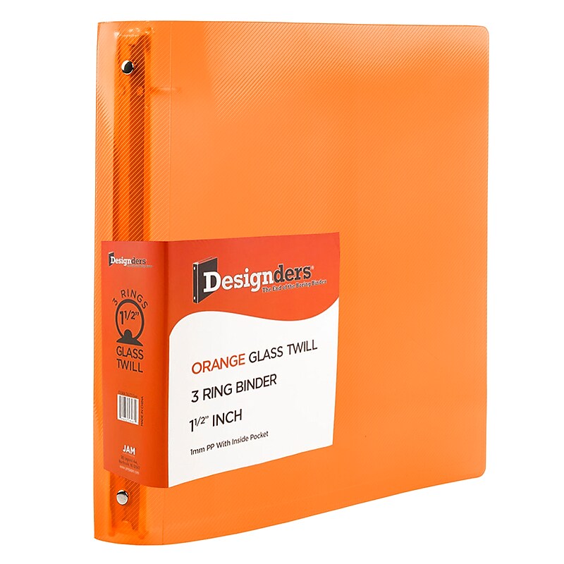 JAM Paper Heavy Duty 1 1/2" 3-Ring Flexible Poly Binders, Orange (762T15OR) image 1