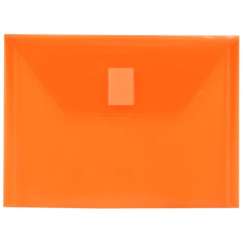 JAM Paper Plastic Envelopes with Hook & Loop Closure, Index Booklet, 5.5 x 7.5, Orange, 12/Pack (920V0OR) image 1