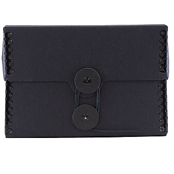 JAM Paper Kraft Portfolio with Button and String, Small Wide, 4 1/4 x 6 1/4 x 2, Black Recycled, Sold Individually (3536844)