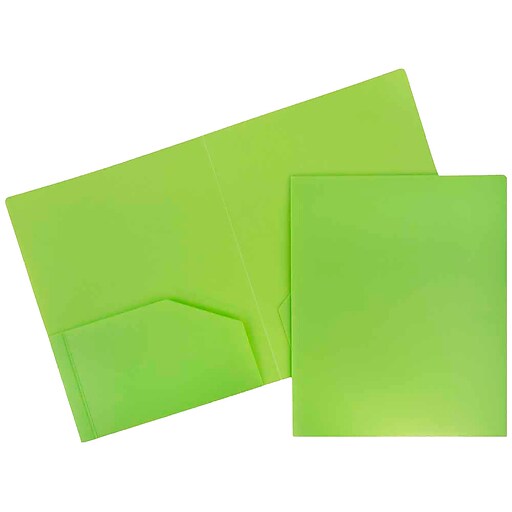 JAM Paper Heavy Duty Plastic TwoPocket School Folders, Lime Green, 6