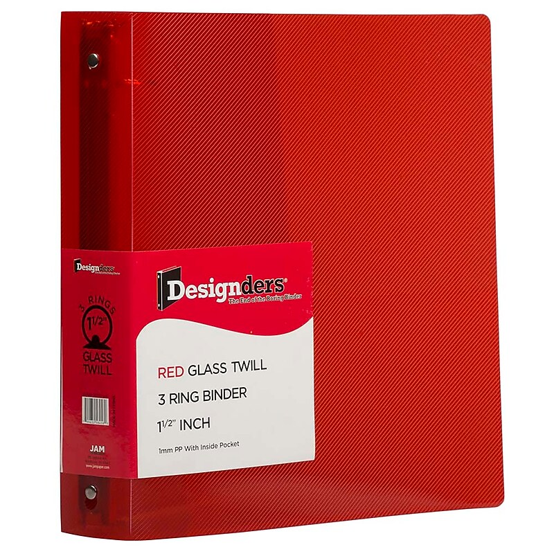 JAM Paper Heavy Duty 1 1/2" 3-Ring Flexible Poly Binders, Red (762T15RD) image 1
