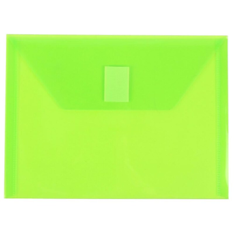JAM Paper Plastic Envelopes with Hook & Loop Closure, Index Booklet, 5.5 x 7.5, Lime Green, 12/Pack (920V0LI) image 1