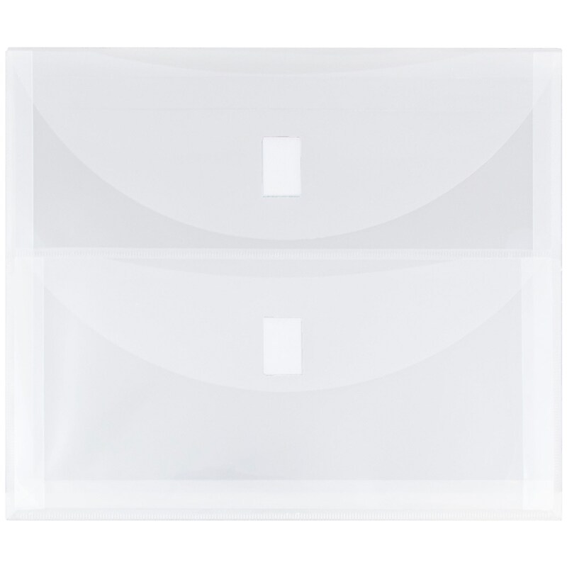 JAM Paper Plastic Multi-Pocket Envelopes with Hook & Loop, 2 Pockets, Letter Booklet, 9.5 x 11.5, Clear, 12/Pack (B35218) image 1