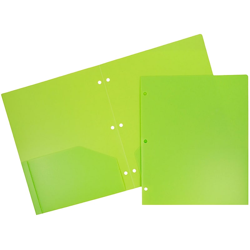 JAM Paper Heavy Duty 3 Hole Punch Two-Pocket Plastic Folders, Lime Green, 6/Pack (383HHPLID) image 1