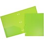 JAM Paper Heavy Duty 3 Hole Punch Two-Pocket Plastic Folders, Lime Green, 6/Pack (383HHPLID)~#|#~sp89840096_sc7