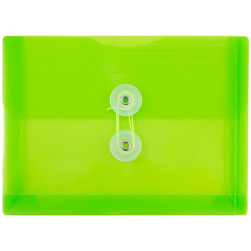 JAM Paper Plastic Envelopes with Button and String Tie Closure, Index Booklet, 5.5 x 7.5, Lime Green, 12/Pack (920B1LI) image 1