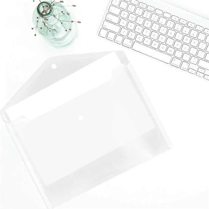 JAM Paper Poly Envelope with Snap Closure, Letter Size, Clear, 12