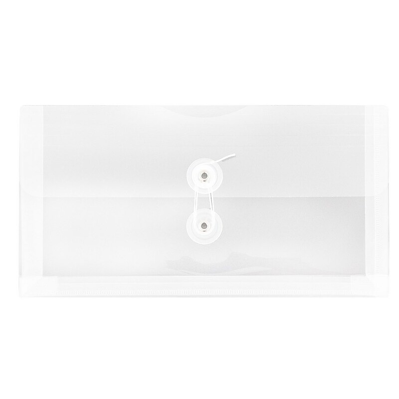 JAM Paper Plastic Envelopes with Button and String Tie Closure, #10 Business Booklet, 5.25 x 10, Clear, 12/Pack(921B1CL) image 1