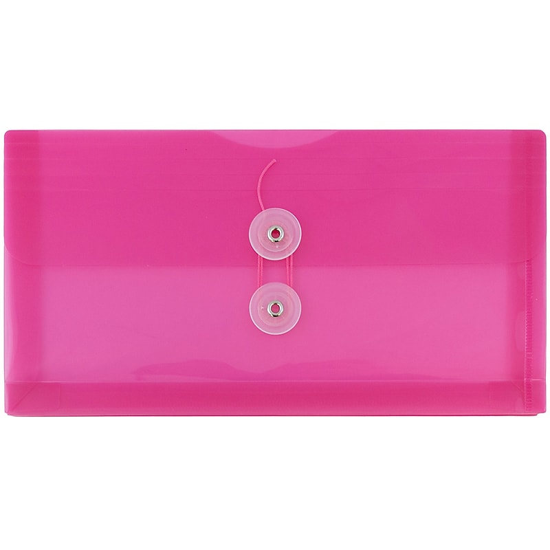 JAM Paper Plastic Envelopes with Button and String Closure, #10 Business Booklet, 5.25 x 10, Fuchsia Pink, 12/Pack (921B1FU) image 1