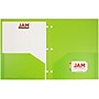 JAM Paper Heavy Duty 3 Hole Punch Two-Pocket Plastic Folders, Lime Green, 6/Pack (383HHPLID)~#|#~sp89840223_sc7