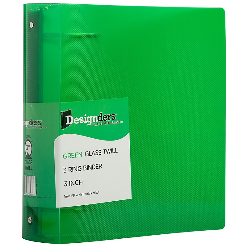 JAM Paper Heavy Duty 3" 3-Ring Flexible Poly Binders, Green (821T3GR) image 1