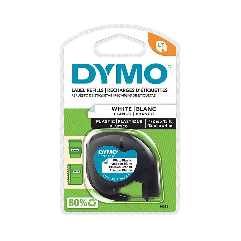 DYMO LetraTag 91331 Plastic Label Maker Tape, 1/2" x 13', Black on White (91331) image 1