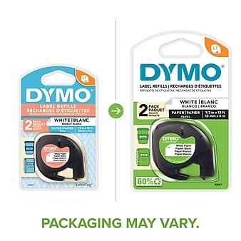 DYMO LetraTag 10697 Paper Label Maker Tape, 1/2" x 13', Black on White, 2/Pack (10697)
