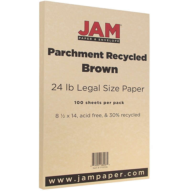 JAM Paper Recycled Parchment Colored Paper, 24 lbs., 8.5" x 14", Brown, 500 Sheets/Ream (17132136B) image 1