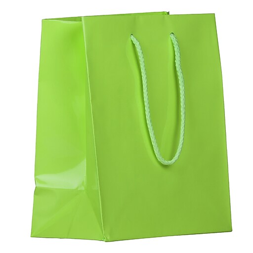 JAM Paper 10" x 8" x 4" Paper Gift Bags, Lime Green, 6 Bags/Pack