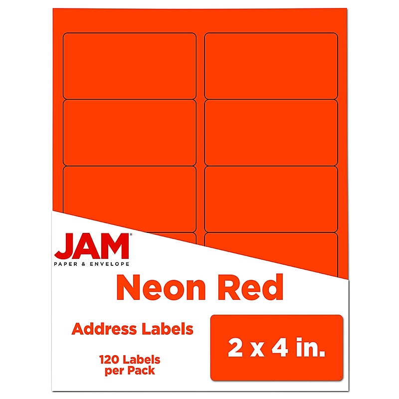 JAM Paper Laser/Inkjet Shipping Labels, 2" x 4", Neon Red, 10 Labels/Sheet, 12 Sheets/Pack (354328034) image 1